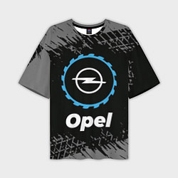 Мужская футболка оверсайз Opel в стиле Top Gear со следами шин на фоне