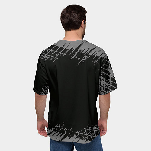 Мужская футболка оверсайз Opel в стиле Top Gear со следами шин на фоне / 3D-принт – фото 4