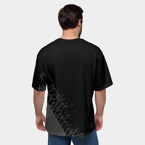 Мужская футболка оверсайз Skoda speed на темном фоне со следами шин: символ / 3D-принт – фото 4