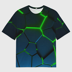 Футболка оверсайз мужская Разлом зеленых неоновых плит - геометрия, цвет: 3D-принт