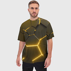 Футболка оверсайз мужская Золотые неоновые геометрические плиты, цвет: 3D-принт — фото 2