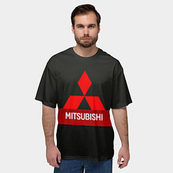 Футболка оверсайз мужская Mitsubishi - логотип - красная полоса, цвет: 3D-принт — фото 2