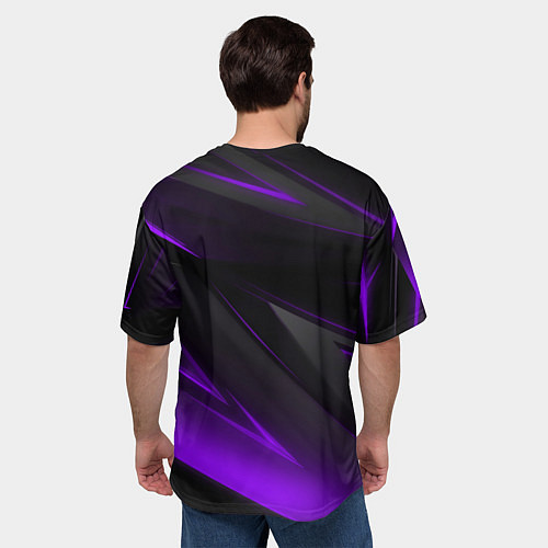 Мужская футболка оверсайз Черно-фиолетовая геометрическая абстракция / 3D-принт – фото 4