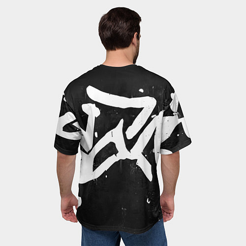 Мужская футболка оверсайз Иероглифы в стиле граффити / 3D-принт – фото 4