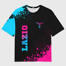Футболка оверсайз мужская Lazio - neon gradient: символ и надпись вертикальн, цвет: 3D-принт