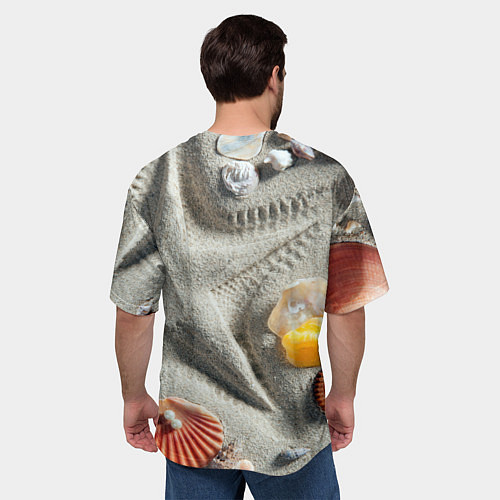 Мужская футболка оверсайз Звезда из песка, ракушки и две жемчужины / 3D-принт – фото 4