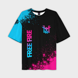 Футболка оверсайз мужская Free Fire - neon gradient: символ и надпись вертик, цвет: 3D-принт