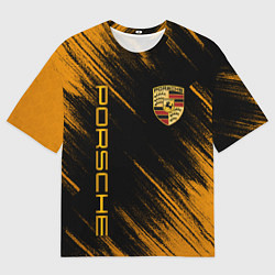 Футболка оверсайз мужская Порше - Оранжевые потертости, цвет: 3D-принт