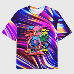 Мужская футболка оверсайз Скейтбордист Барт Симпсон на фоне разноцветных кля