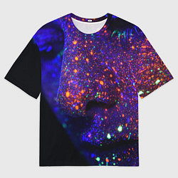 Мужская футболка оверсайз Силуэт лица из мазков красок