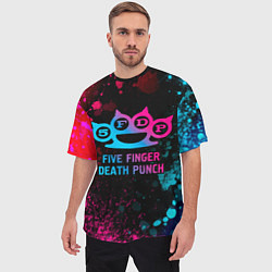 Футболка оверсайз мужская Five Finger Death Punch - neon gradient, цвет: 3D-принт — фото 2