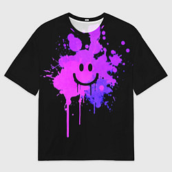 Футболка оверсайз мужская Неоновый улыбающийся смайлик, цвет: 3D-принт