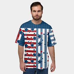 Футболка оверсайз мужская Blue stars on a striped pattern, цвет: 3D-принт — фото 2