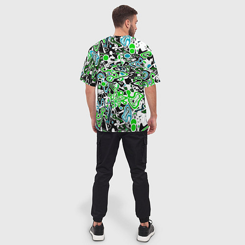 Мужская футболка оверсайз Зелено-голубой абстрактный узор / 3D-принт – фото 4