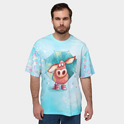 Футболка оверсайз мужская Свинка под зонтиком в дождь, цвет: 3D-принт — фото 2