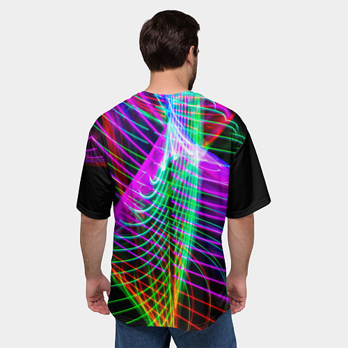 Мужская футболка оверсайз Абстрактное множество неоновых лучей / 3D-принт – фото 4