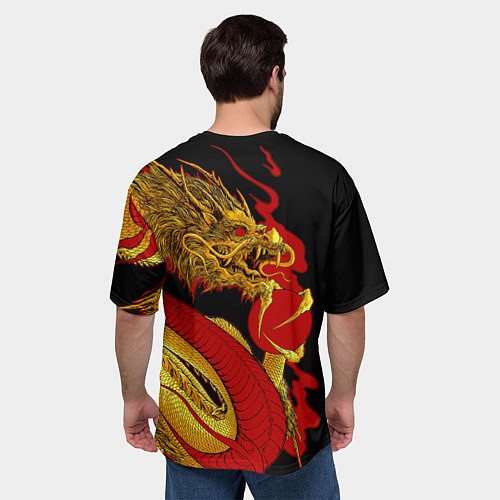 Мужская футболка оверсайз Японский Золотой Дракон / 3D-принт – фото 4