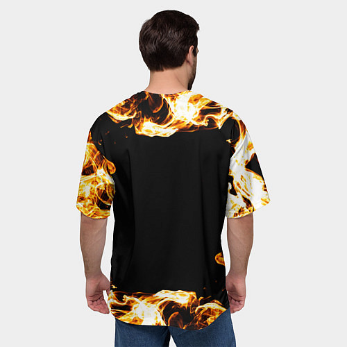 Мужская футболка оверсайз Scorpions рок кот и огонь / 3D-принт – фото 4