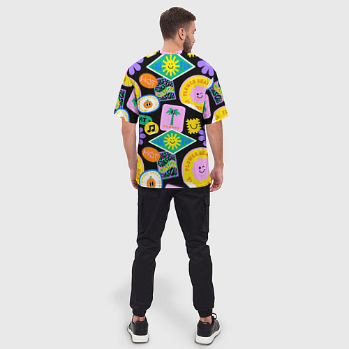 Мужская футболка оверсайз Летние наклейки pop-art паттерн / 3D-принт – фото 4