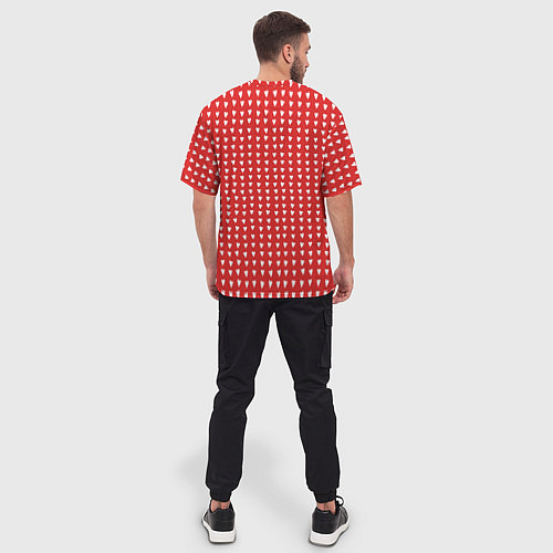 Мужская футболка оверсайз Красные сердечки паттерн / 3D-принт – фото 4