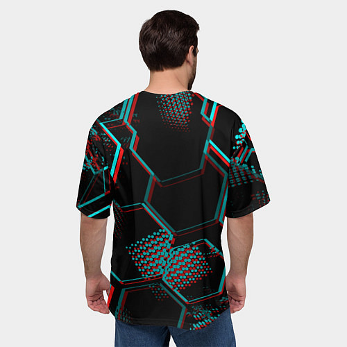 Мужская футболка оверсайз Atletico Madrid FC в стиле glitch на темном фоне / 3D-принт – фото 4