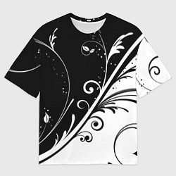 Футболка оверсайз мужская Симметричные чёрно белые цветы Symmetrical black a, цвет: 3D-принт