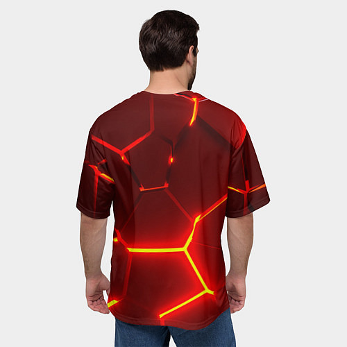 Мужская футболка оверсайз Красные неоновые геометрические плиты / 3D-принт – фото 4