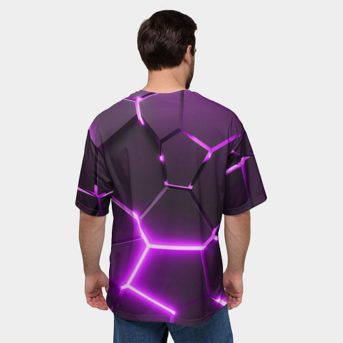 Мужская футболка оверсайз Фиолетовые неоновые геометрические плиты / 3D-принт – фото 4