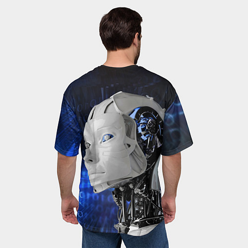 Мужская футболка оверсайз Голова робота - киберпанк / 3D-принт – фото 4