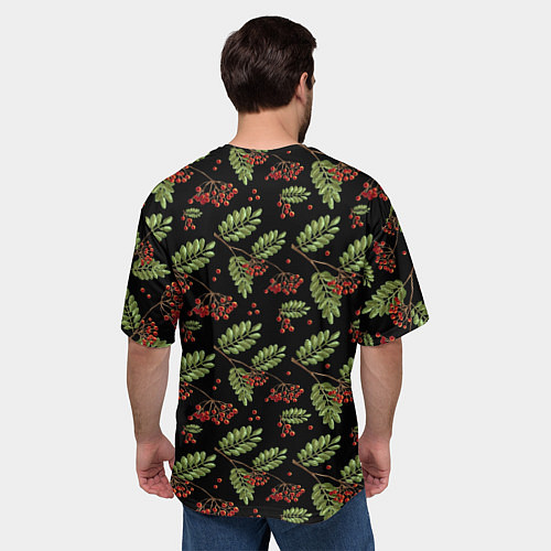 Мужская футболка оверсайз Ветки рябины на черном / 3D-принт – фото 4