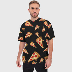 Футболка оверсайз мужская Куски пиццы на черном фоне, цвет: 3D-принт — фото 2