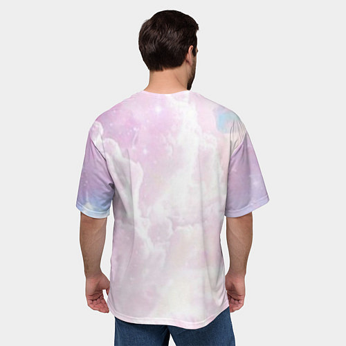Мужская футболка оверсайз Розовые облака на голубом небе / 3D-принт – фото 4