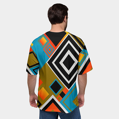 Мужская футболка оверсайз Фон из разноцветных квадратов / 3D-принт – фото 4