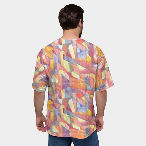 Мужская футболка оверсайз Оранжевая мозаика акварель / 3D-принт – фото 4