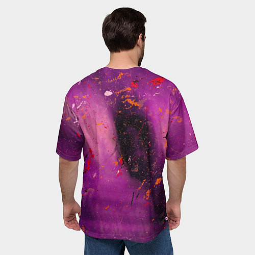Мужская футболка оверсайз Розово-фиолетовый абстрактный фон и краски / 3D-принт – фото 4