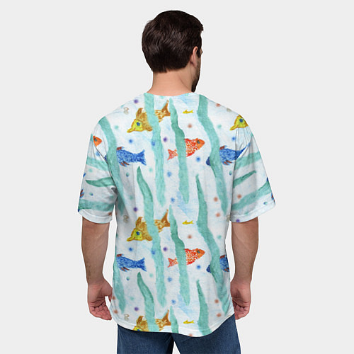 Мужская футболка оверсайз Детский рисунок рыбки акварель / 3D-принт – фото 4