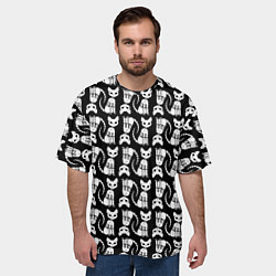 Футболка оверсайз мужская Скелет кошки - Halloween pattern, цвет: 3D-принт — фото 2