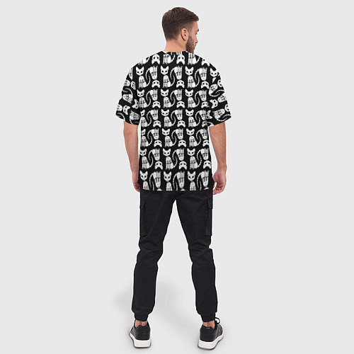 Мужская футболка оверсайз Скелет кошки - Halloween pattern / 3D-принт – фото 4