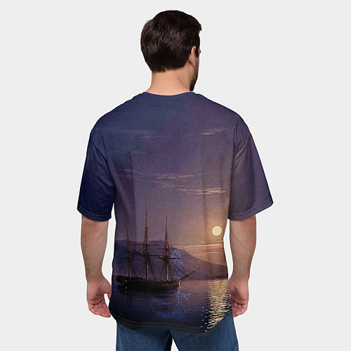 Мужская футболка оверсайз Парусник у берегов Крыма в лунную ночь Айвазовский / 3D-принт – фото 4