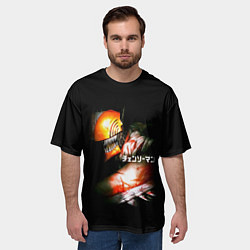 Футболка оверсайз мужская Человек-бензопила Дэндзи на чёрном фоне, цвет: 3D-принт — фото 2