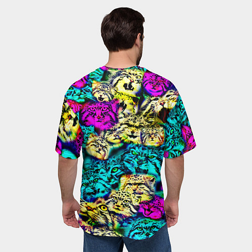Мужская футболка оверсайз Психоделические манулы / 3D-принт – фото 4