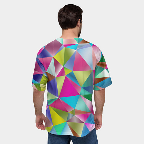 Мужская футболка оверсайз Радужные трехмерные треугольники / 3D-принт – фото 4