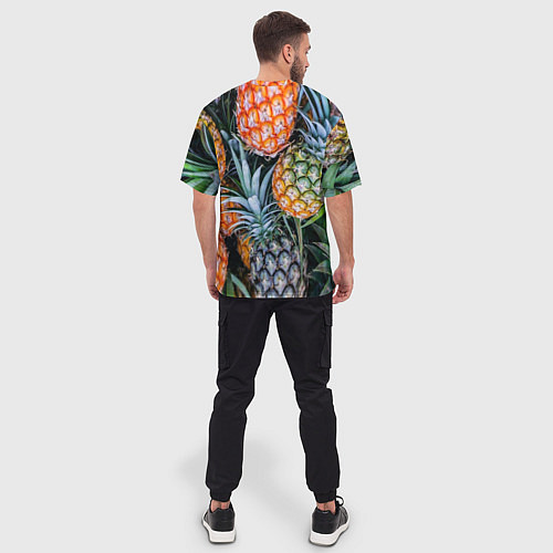 Мужская футболка оверсайз Фон из ананасов / 3D-принт – фото 4
