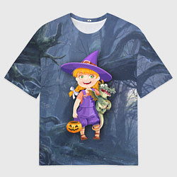 Футболка оверсайз мужская Ведьма малолетка в тёмном лесу с дракончиком, цвет: 3D-принт