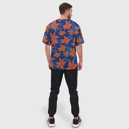 Мужская футболка оверсайз Осенние абстрактные цветы / 3D-принт – фото 4