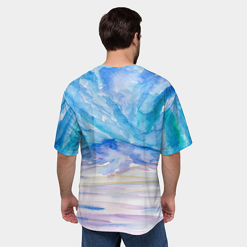 Мужская футболка оверсайз Заснеженный пейзаж акварель / 3D-принт – фото 4
