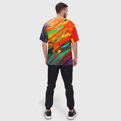 Мужская футболка оверсайз Неоновый градиент красок / 3D-принт – фото 4