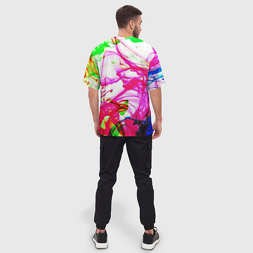 Мужская футболка оверсайз Неоновые краски в воде / 3D-принт – фото 4