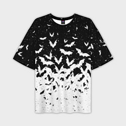 Мужская футболка оверсайз Black and white bat pattern