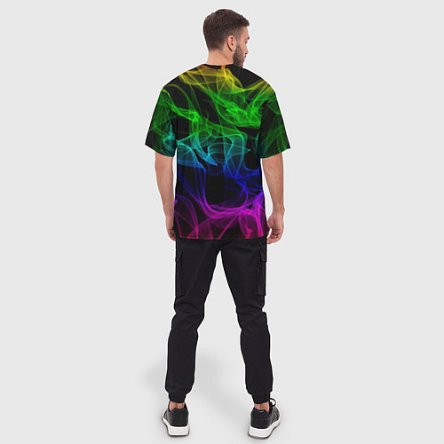 Мужская футболка оверсайз Разноцветный неоновый дым / 3D-принт – фото 4